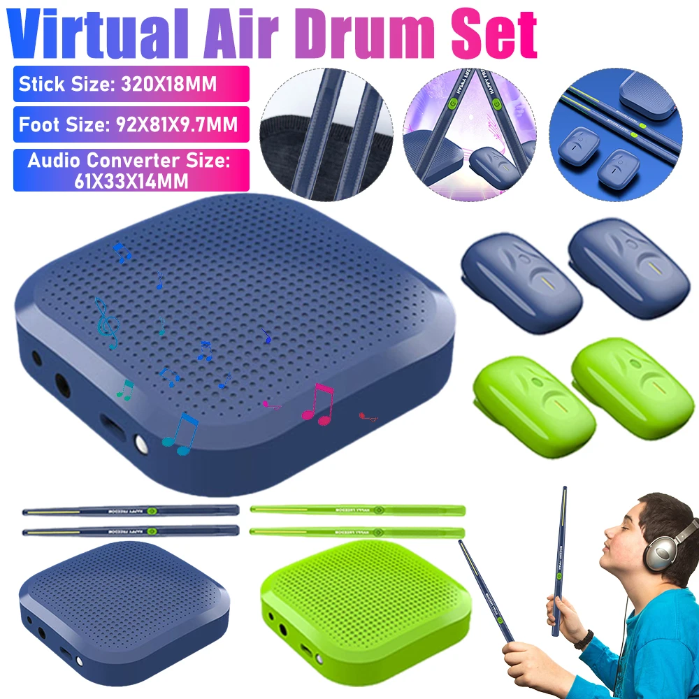 Electronic Virtual Air Drum Set With Drumsticks Pedals Portable Reality Drum Drumsticks Pedal Drum Sets Gift For Adults Children