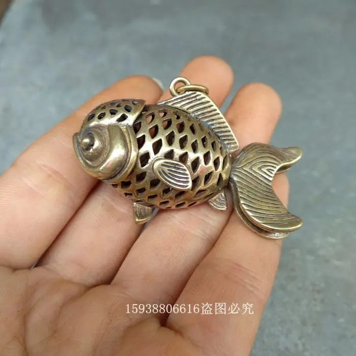 Antiques, Old Bronze Wares Collections, Old Yellow Copper Hollow Fish, Years of Fish, Feng Shui Pendant, Old Items, Old Antiques