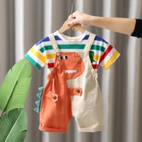 Summer Kids Girls Boy Clothing Toddler Fashion Infant Children Dinosaur Clothes Suits T Shirt Overalls Pants 2Pcs/Set 0-5 Years