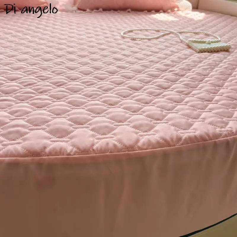 Pink Round Fitted Sheet Thick Cotton Quilting Romantic Round Bed Sheet Bedding Set Mattress Cover Family Home Themed Hotel #/ 5