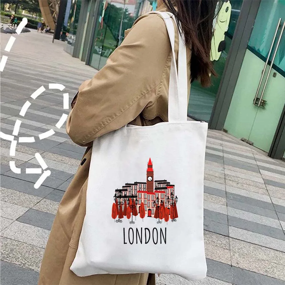 London Bridge Big Ben England Flag Map Shoulder Shopping Canvas Tote Bag Landscape Skyline United Kingdom British Women Handbags shoulder bag,ladies handbag,canvas bag