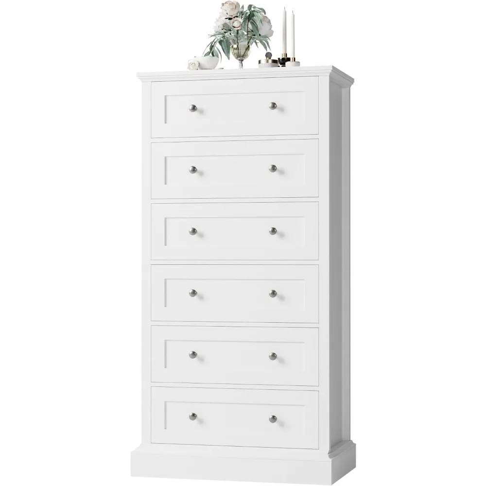 

FACBOTALL 6 Drawer Dresser, Tall White Dresser with Mental Double Handles, Chest of Drawers Cabinet for Hallway Living Room