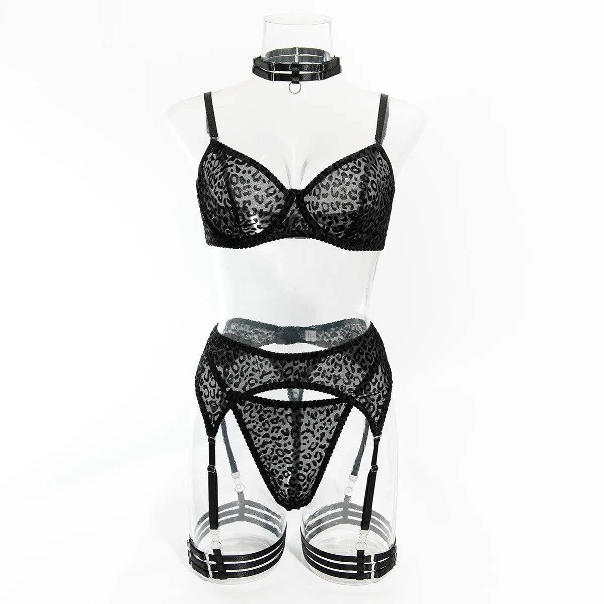 leopard print lingerie set front view