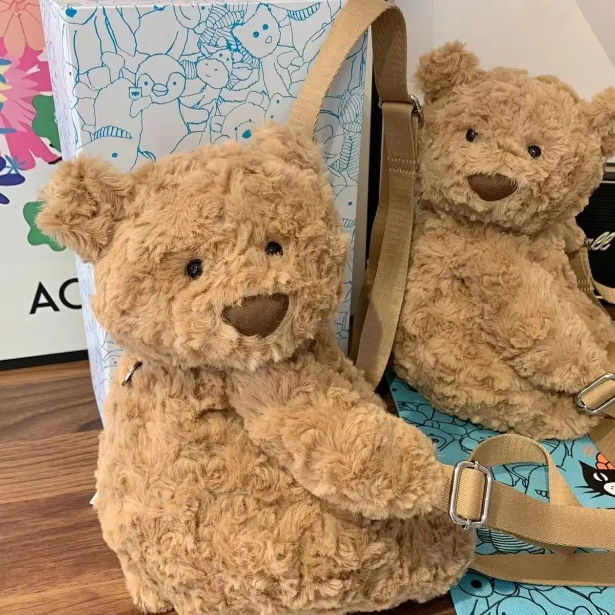 Borsa da donna a forma di orsacchiotto di cartone animato carino giapponese di moda di lusso leggero Zaini per bambole di peluche in rotolo autunno e inverno alla moda - immagine 3