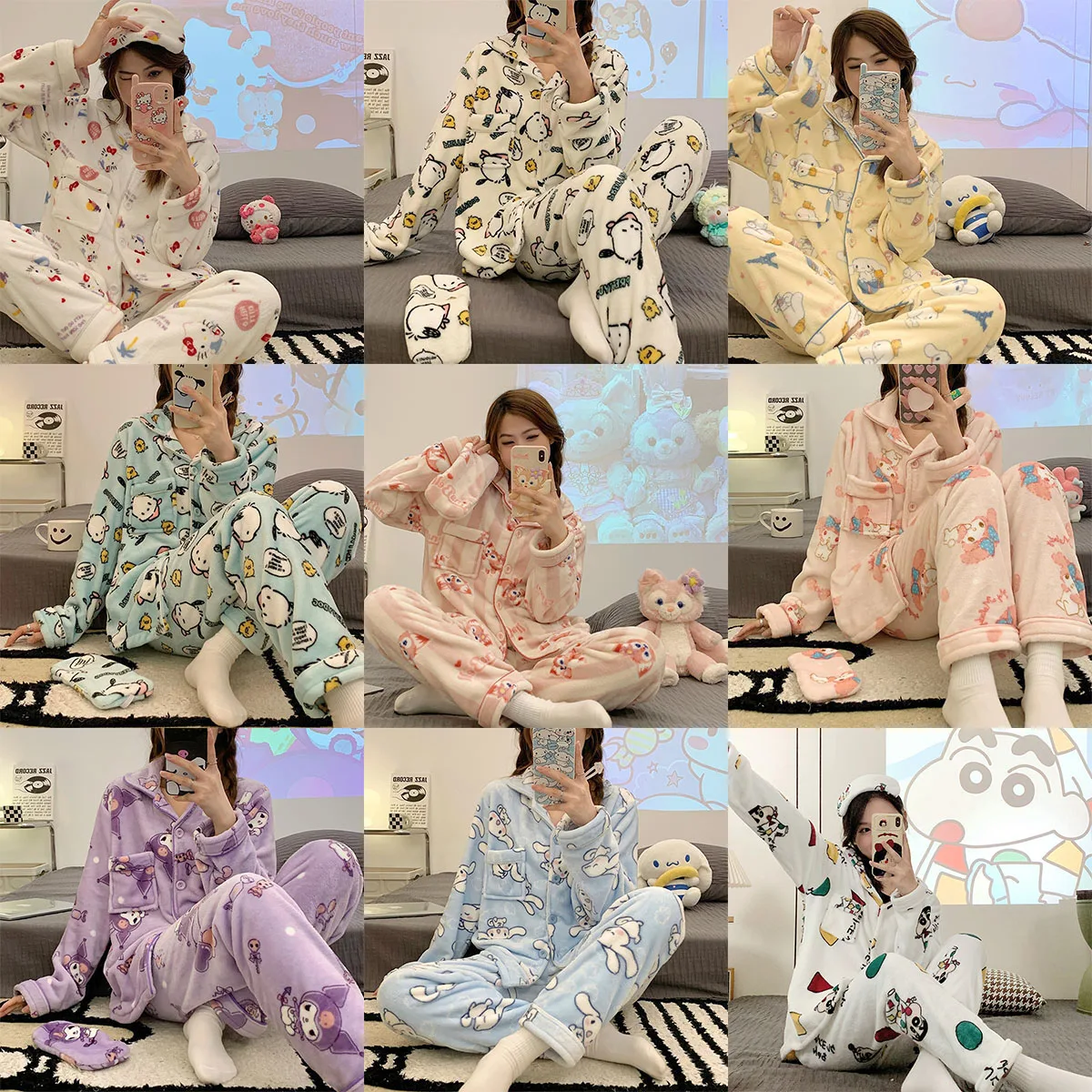 

Sanrio коралловый бархатный милый Пижамный костюм Hello Kitty Женская фланелевая Домашняя одежда мультяшный аниме модная повседневная одежда подарок для девочки