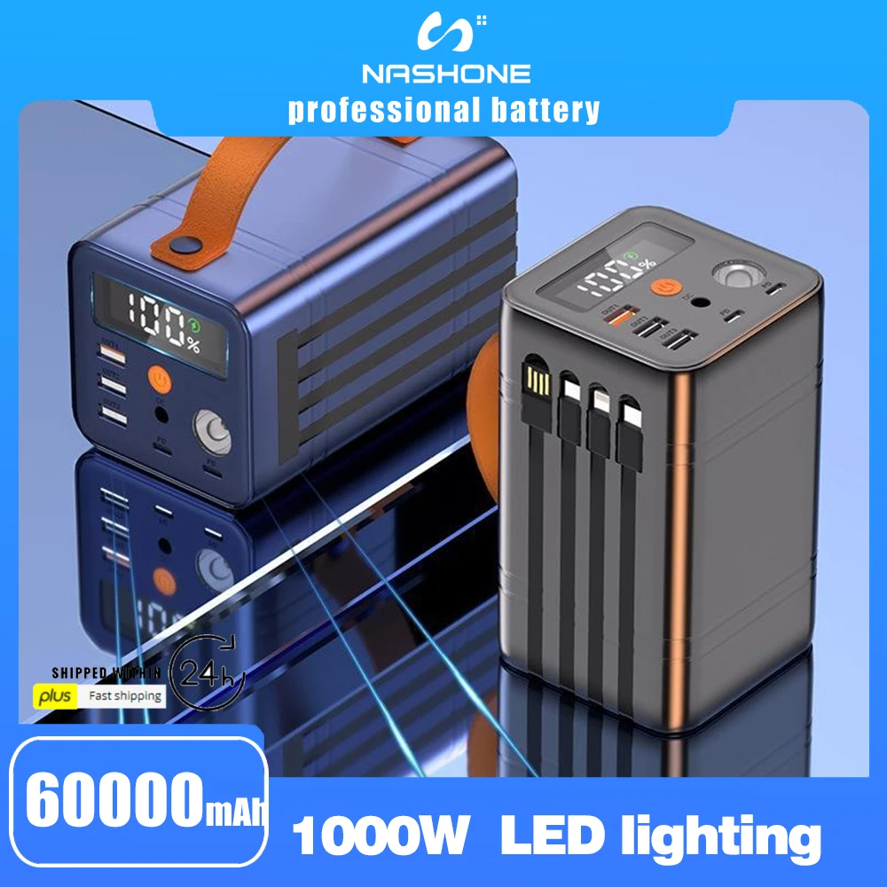 

Real 60000mAh PD100W Outdoor Power Bank Portable Power Station External Battery Pack Fast Charger Mobile Phone Notebook Power DC