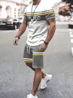 3D Color Block Patchwork Printed Men's T-shirt Shorts Set Summer Daily Men's Casual Shorts Urban Street Men Fashion Short Sleeve 2