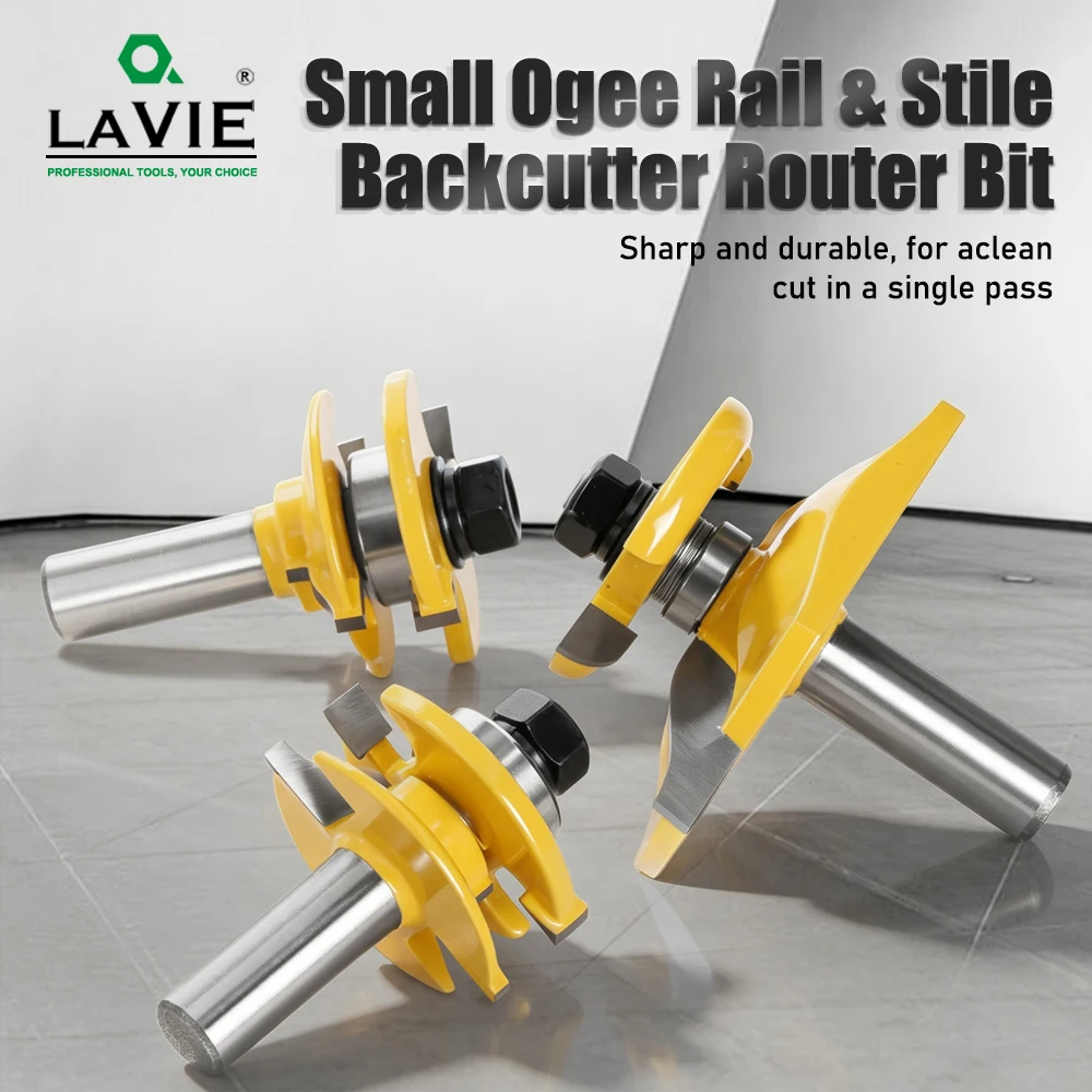 LAVIE 3-teiliges Fräser-Set, 12mm 1/2 Zoll Schaft, für kleine Ogee-Schienen und Stile, Backcutter, Panel-Raiser, Zapfenfräser, Holzbearbeitungsfräser