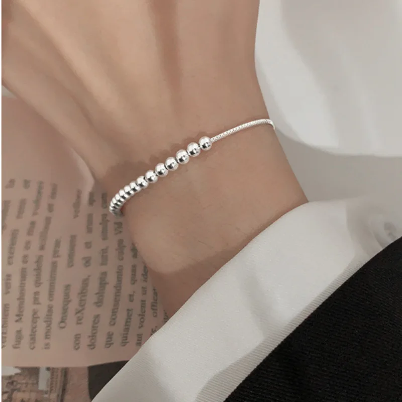 Elegant 925 Sterling Silver Beaded Adjustable Bracelet