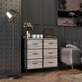HOMCOM Bedroom Chest of Drawers 6 Drawer Dresser w/ Shelf, Grey Wood Effect
