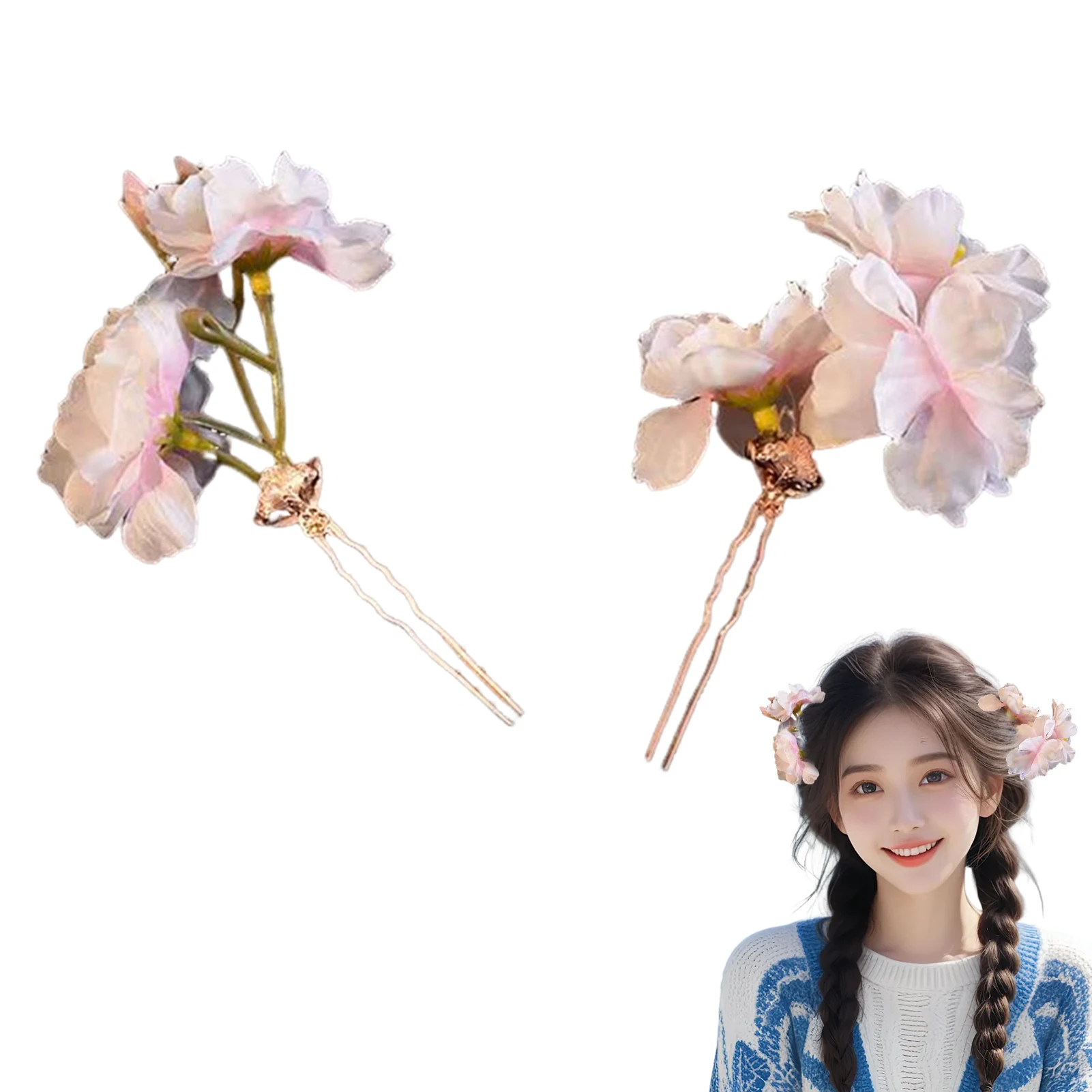 Retro Haarnadel Kirsche Haarnadel Chinesischen Stil Hanfu Haar Zubehör Blume Gabel Haarnadel Mädchen Party Kopfschmuck Zubehör – Detail 5