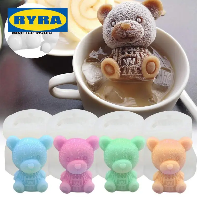 3D Ice Maker Little Teddy Bear Shape Chocolate Cake Mould Tray Ice Cream Whiskey Wine Cocktail Silicone Mold Kitchen Supplies