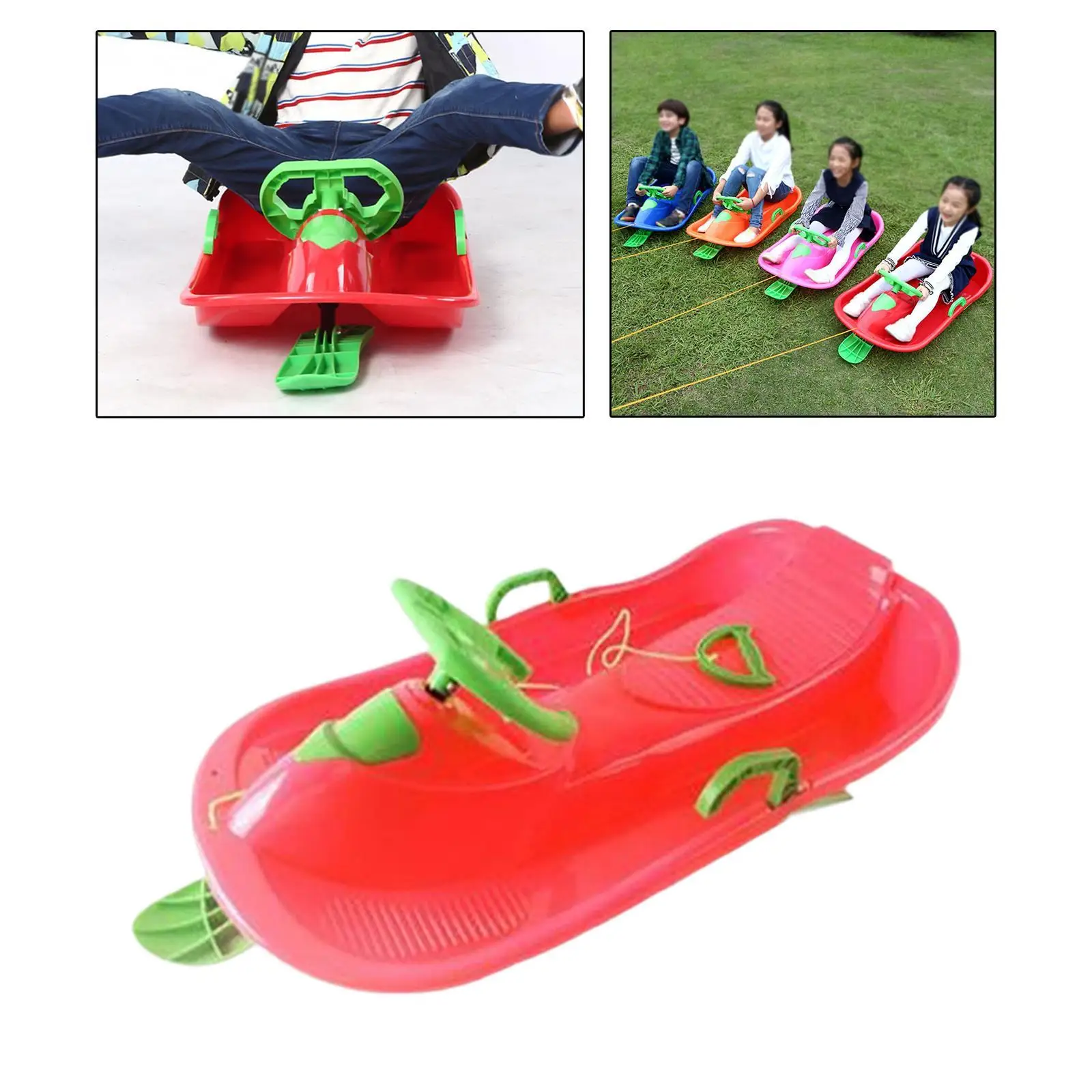 Snow Sled with Steering Wheel and Brake Outdoor Unique Ski Sled for Children