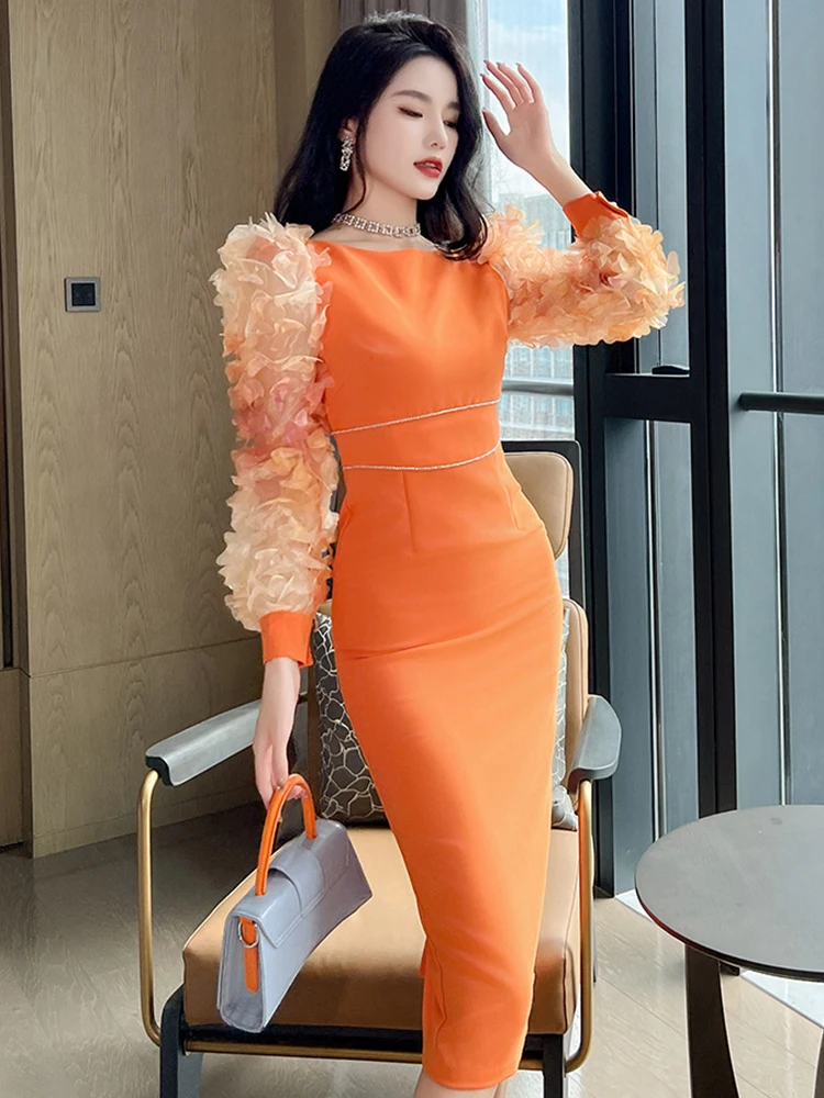 New Fashion Spring Autumn Formal Long Dress Women Clothing Elegant Luxury  Chic O-Neck Skinny Midi Party Prom Mujer Robe Vestidos - AliExpress