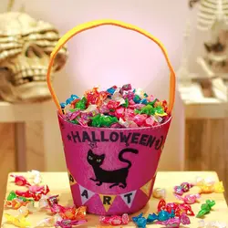 Happy Halloween Day Halloween Candy Bag With Handle Large Capacity Pumpkin Handbag Trick Or Treat Gift Basket