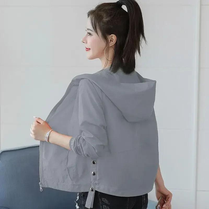 여성용 후드 재킷, 긴팔 바람막이, 빠른 건조, 얇은 Y2k 탑, 한국 패션, 캐주얼 봄버 재킷