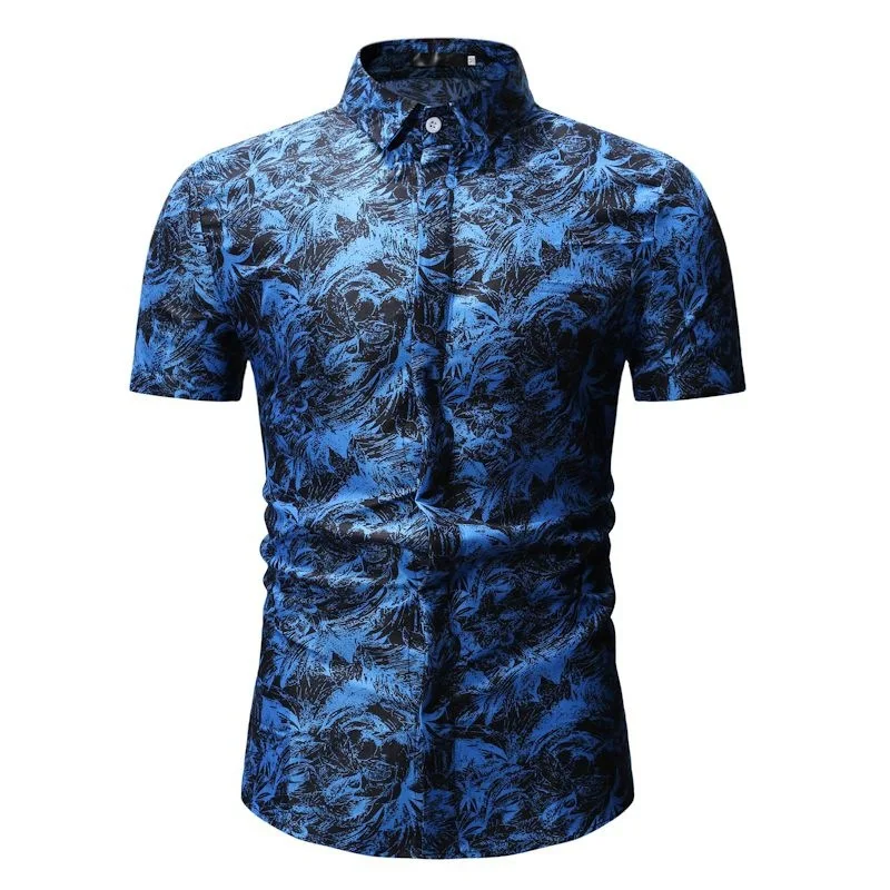 Men's Short Sleeve Floral Casual Lapel Print Shirt