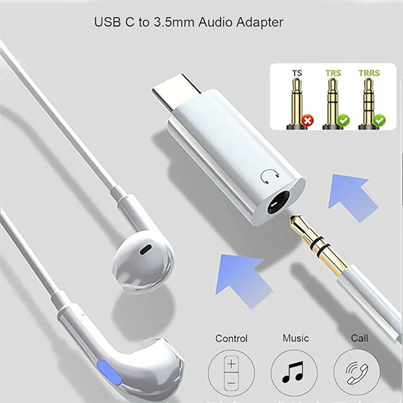 Universal USB-C to 3.5mm Audio Adapter - Type C Earphone Converter