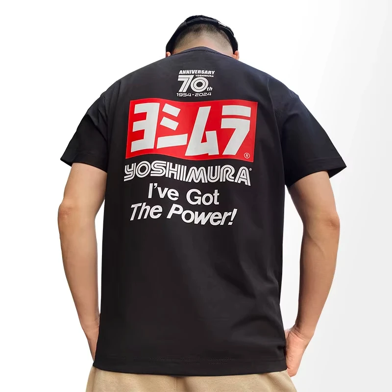 Yoshimura Auspuff 70. Jubiläum Motorrad Modifiziertes Bedrucktes T-Shirt für Männer und Frauen, Kurzarm Baumwoll-T-Shirt, Herren-T-Shirts, Sommer 2026 Neu