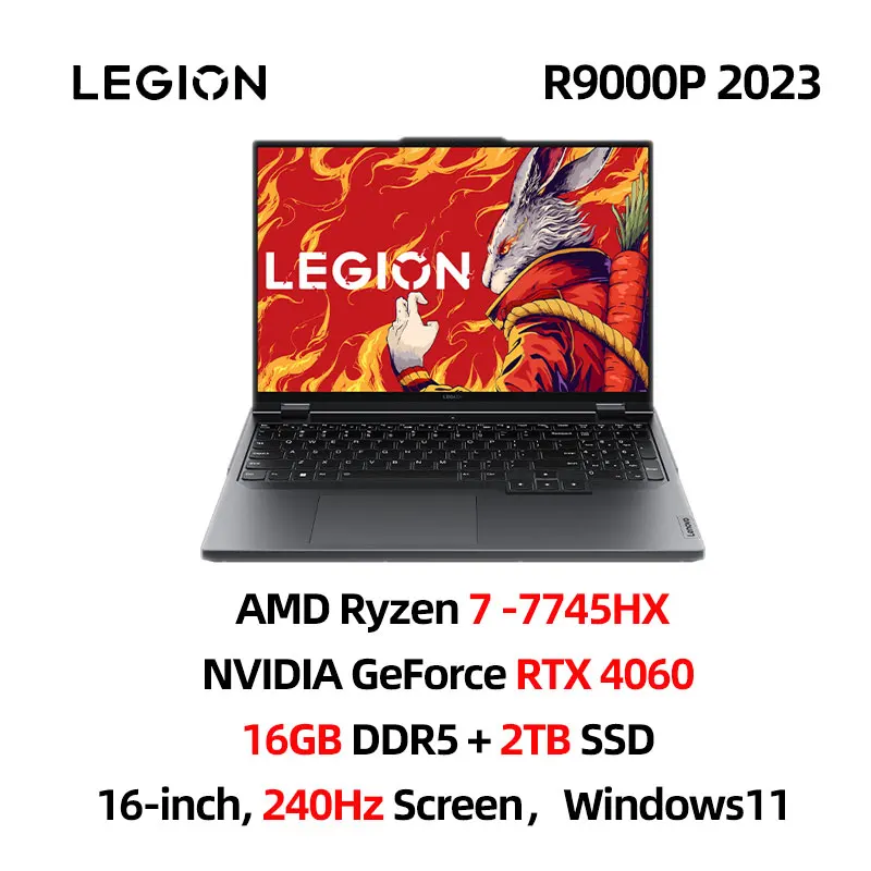 Lenovo-PC portable Legion R9000P 2023, ordinateur de jeux, AMD Ryzen7 7745HX RTX4060, 16 Go/32 Go de RAM, 1 To/2 To SSD, 16 pouces, 2.5K, 240Hz, Esports 8