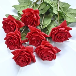 Elegant Pink Rose Artificial Silk Flower Bouquet - 7 - Piece Set for Home, Wedding, and Party Décor (Red rose)