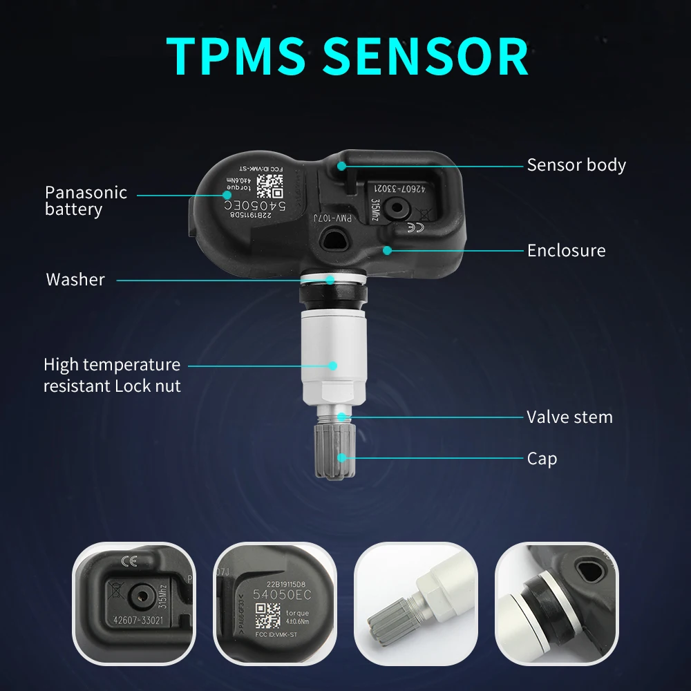 4PCS TPMS  Lexus, Scion Pontiac Toyota Camry Corolla RAV4 4Runner, 315MHz ü 42607-33021, PMV-107J
