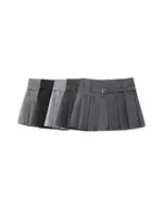 Pleated Shorts Skirts for Women, With Belt,Side Zipper, Mid Waist, Female Skort,Fashion