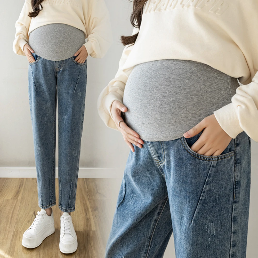 Pantalon de maternité en denim pour femme enceinte, vêtement de