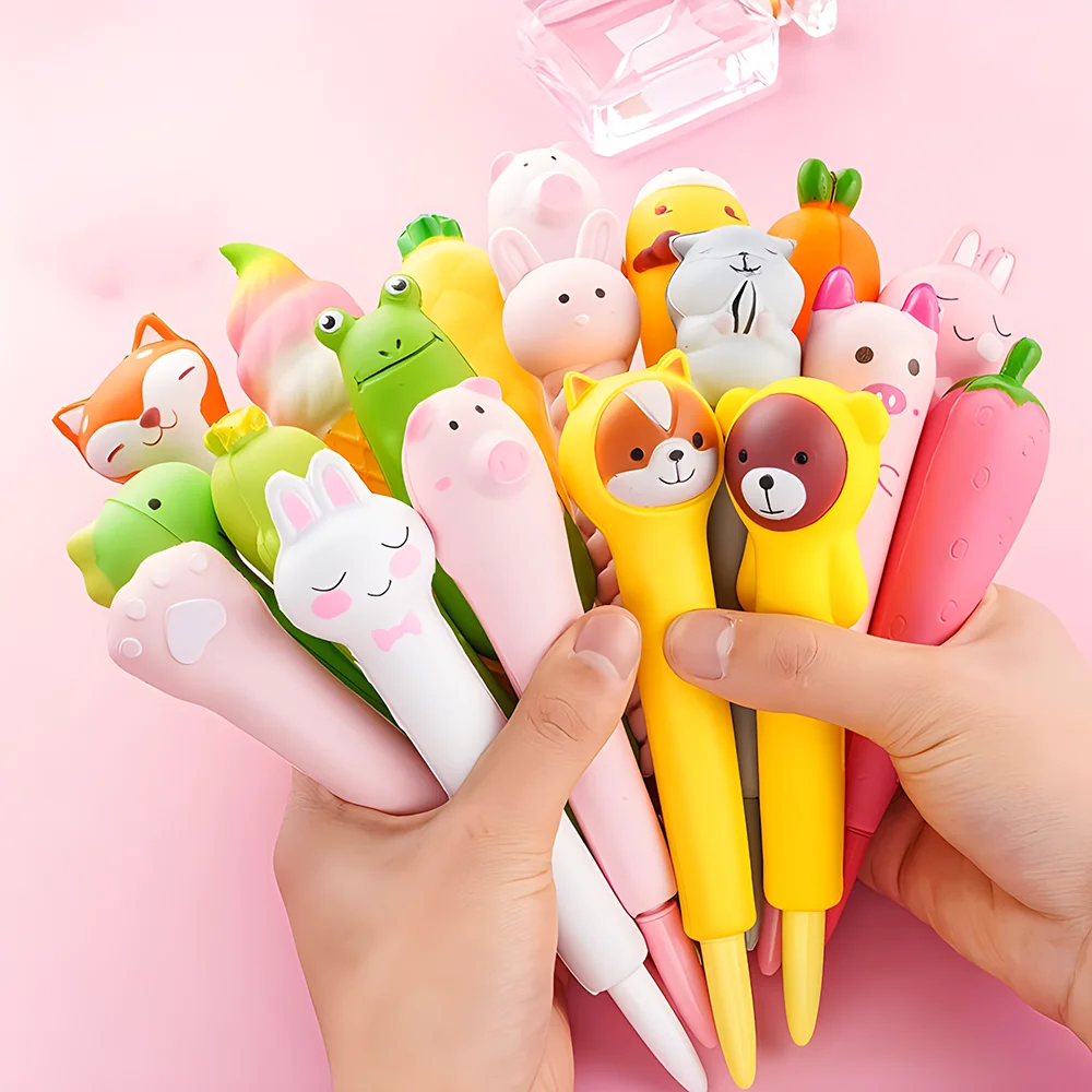 Cute Pens Squishy Kawaii Fidget Squeeze Gel Pen Fluffy Stress Relief Foam Spinning Kids Aesthetic Stationery Ballpoint Funny Toy 2