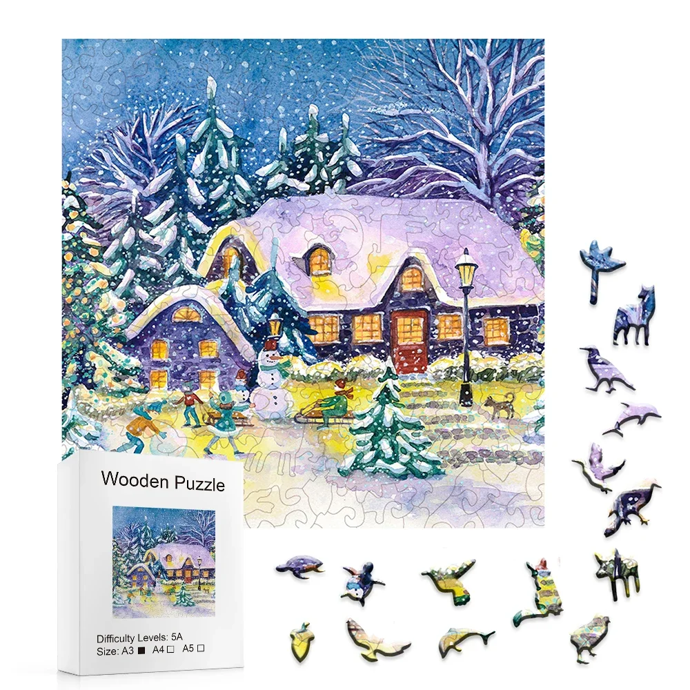 Snow Wooden Jigsaw Puzzles For Adults Kids Unique Animals Shaped Wood Puzzles Perfect Gift For Holiday Christmas Birthday holiday jigsaw christmas pc