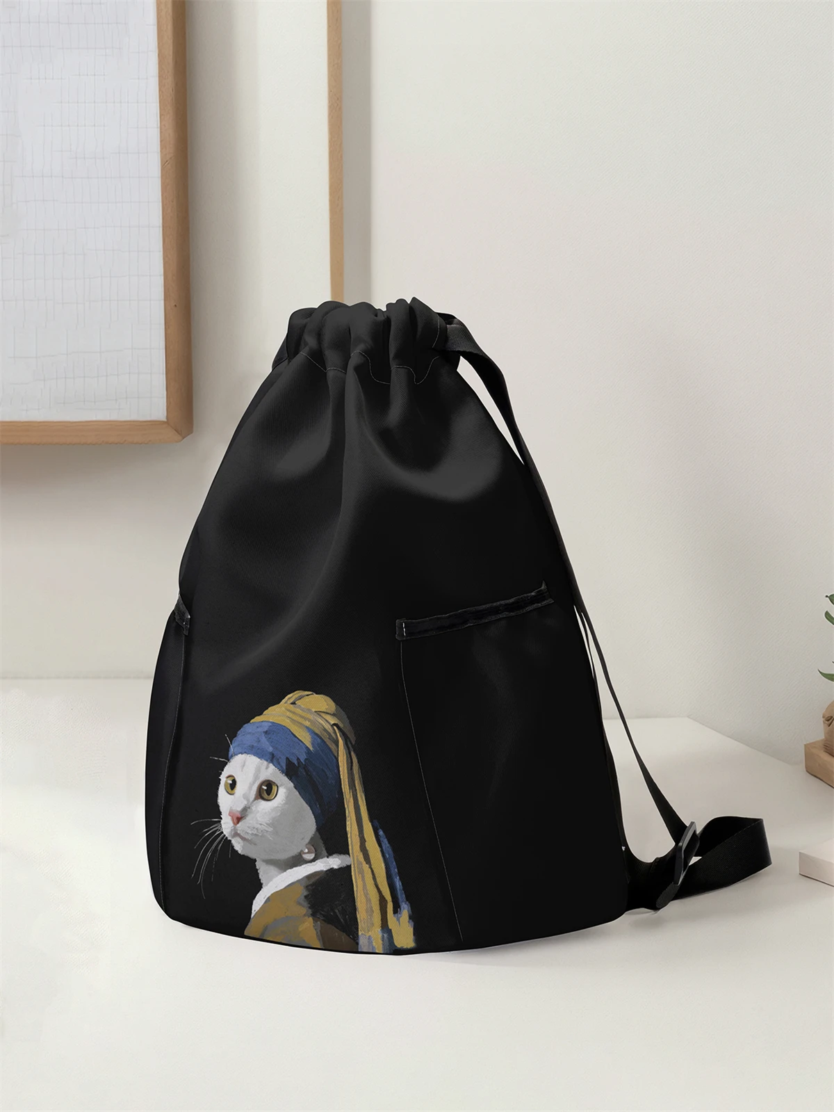 Cat Pattern Drawstring Backpack - Large Capacity Durable Fitness Bag, Adjustable Shoulder Straps, Sports Beach Backpack