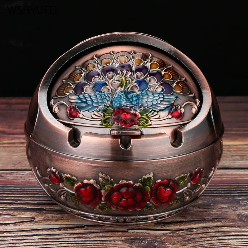 Direct new retro home ashtray creative personality with cover metal multi-function office living room anti-flying ash