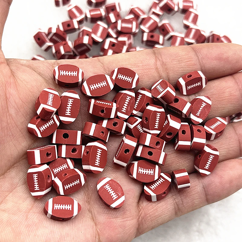 

Новинка, 30-120 шт., 10 мм, бусины в форме регби, футбольного мяча, бусины из полимерной глины, бусины-разделители, свободные бусины, бриллиантовые серьги для браслета