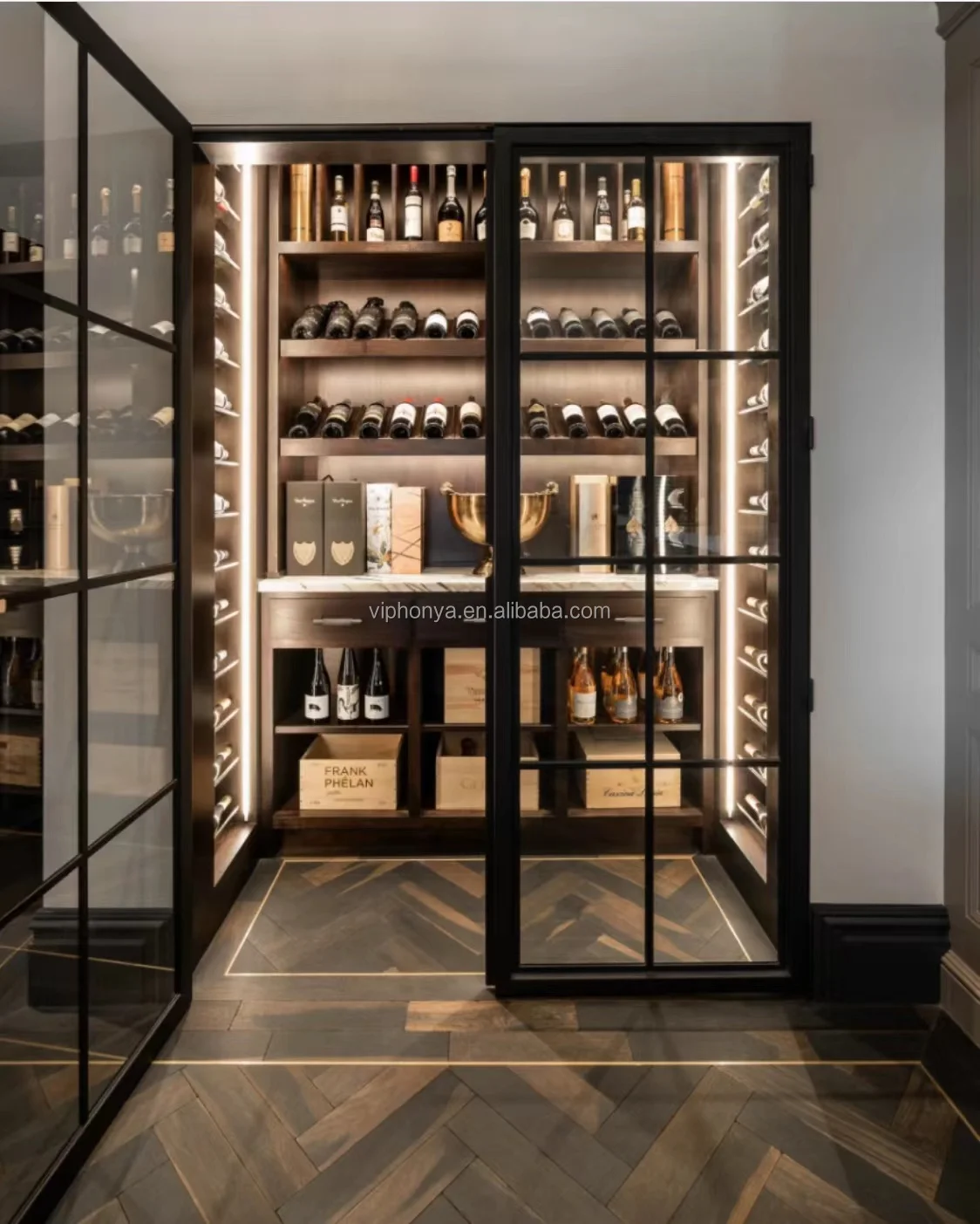 Nordic Style Walk In Living Room Caller Customize Size Wine Cabinets Home Wine Bar Stainless Steel Cabinet with Rack