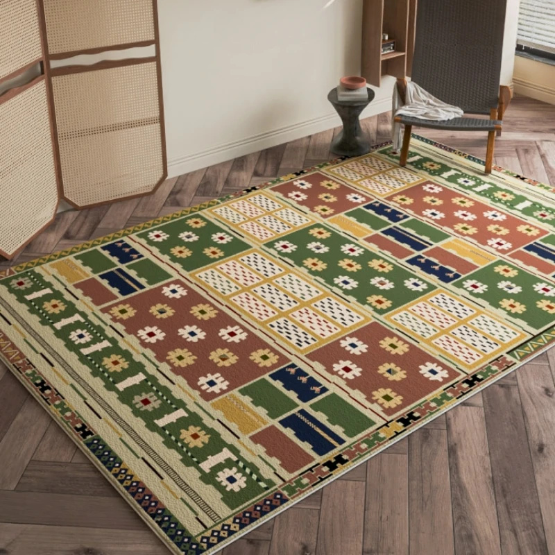 

Retro Living Room Large Area Carpets Ethnic Style Bedroom Bedside Decorative Carpet Plush Soft Cloakroom Rugs Machine Wash Rug