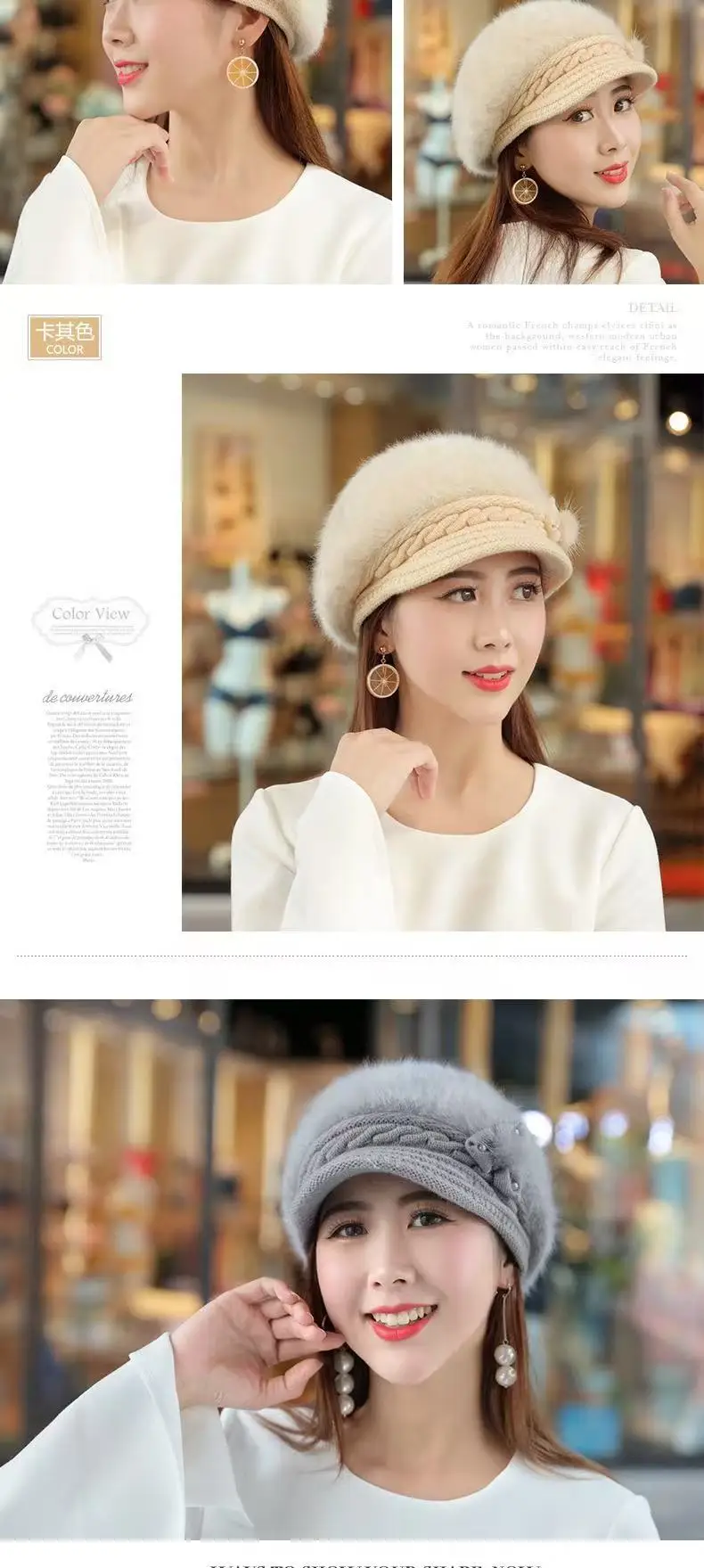 Neue Frauen Winter Hut Warm Halten Kappe Hinzufügen Pelz Gefüttert Hut & Schal Warme Set Mode Hut Für Frauen Casual Faux Pelz blume Gestrickte Hut – Detail 2