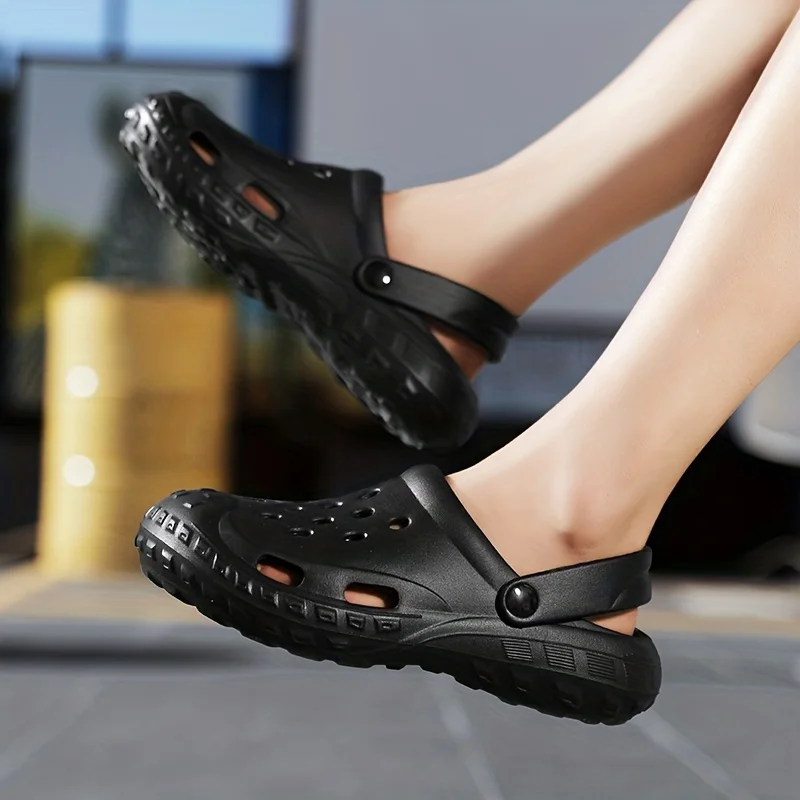 Women's Solid Color Flatform Clogs, Slip On Round Toe Non-slip Two-way Wear Soft Slides Shoes, Summer Beach Shoes 5