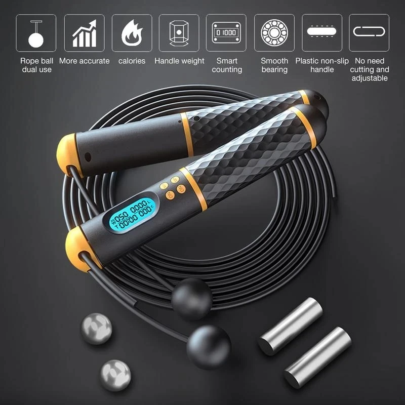 2 In 1 Skipping Rope Digital Counter Professional Ball Bearings Non-slip Handles Jumps Calorie Count