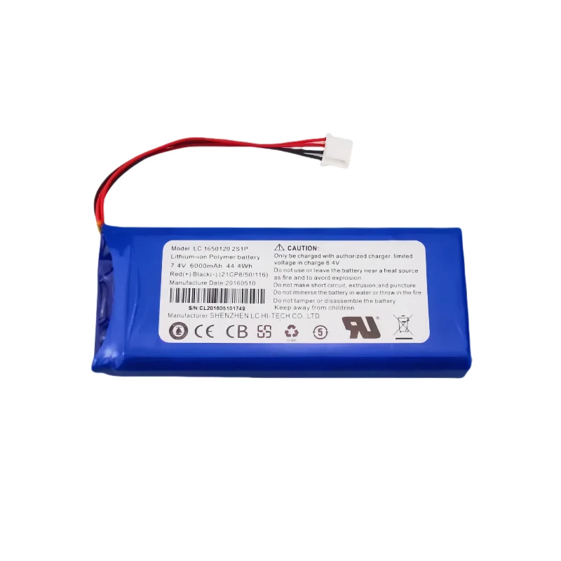 Batterie de télécommande 7.4V 6000mAh pour drone Phantom 3/4/Inspire, montrant les contacts dorés et la finition noire mate.