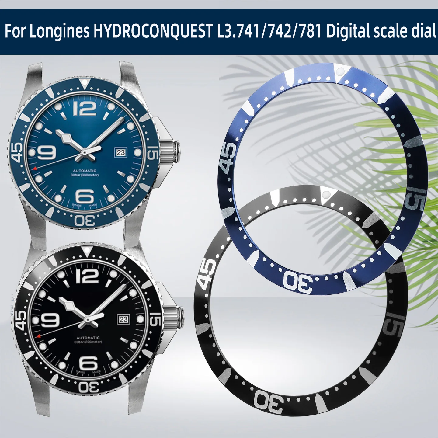Premium Aluminum Bezel for Longines HydroConquest Watch with Digital Scale Dial