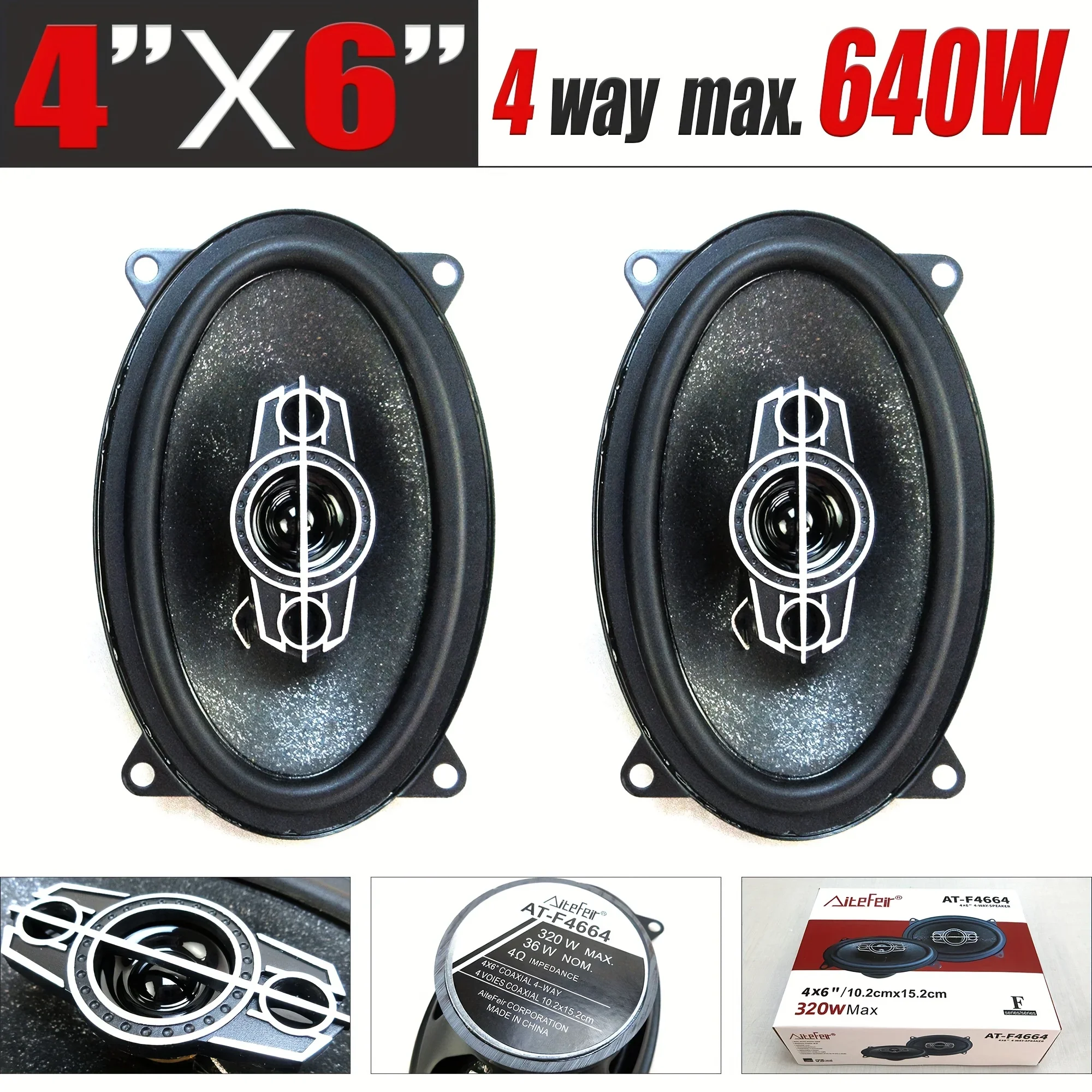 

2pcs 4X6 Inch 640W 4Way HIFI Coaxial Speaker Refit Car Door Audio Music Stereo Tweeter Mid-woofer Full Range Frequency Speaker