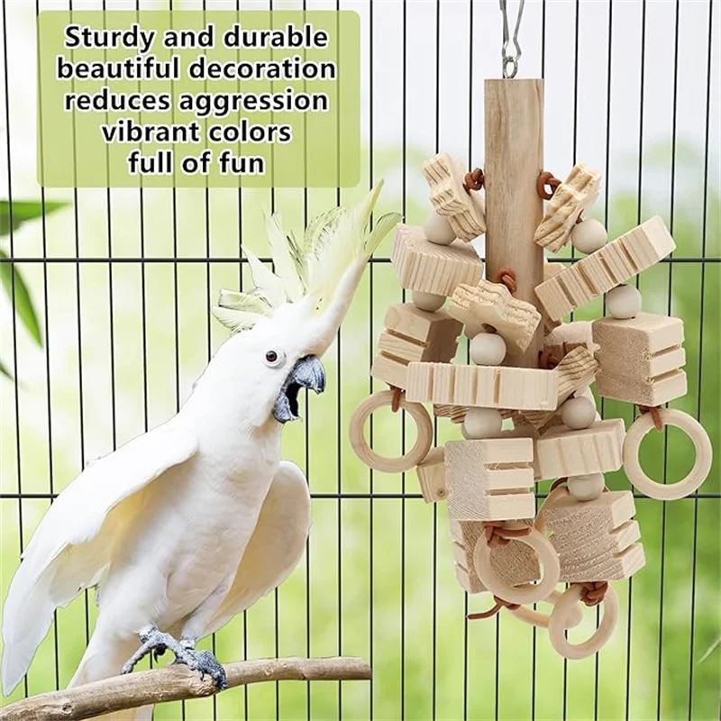 Large Parrot Toy Tearing Natural Wooden Blocks Bird Chewing Toy Parrot Cage Bite Environmental Protection Bird