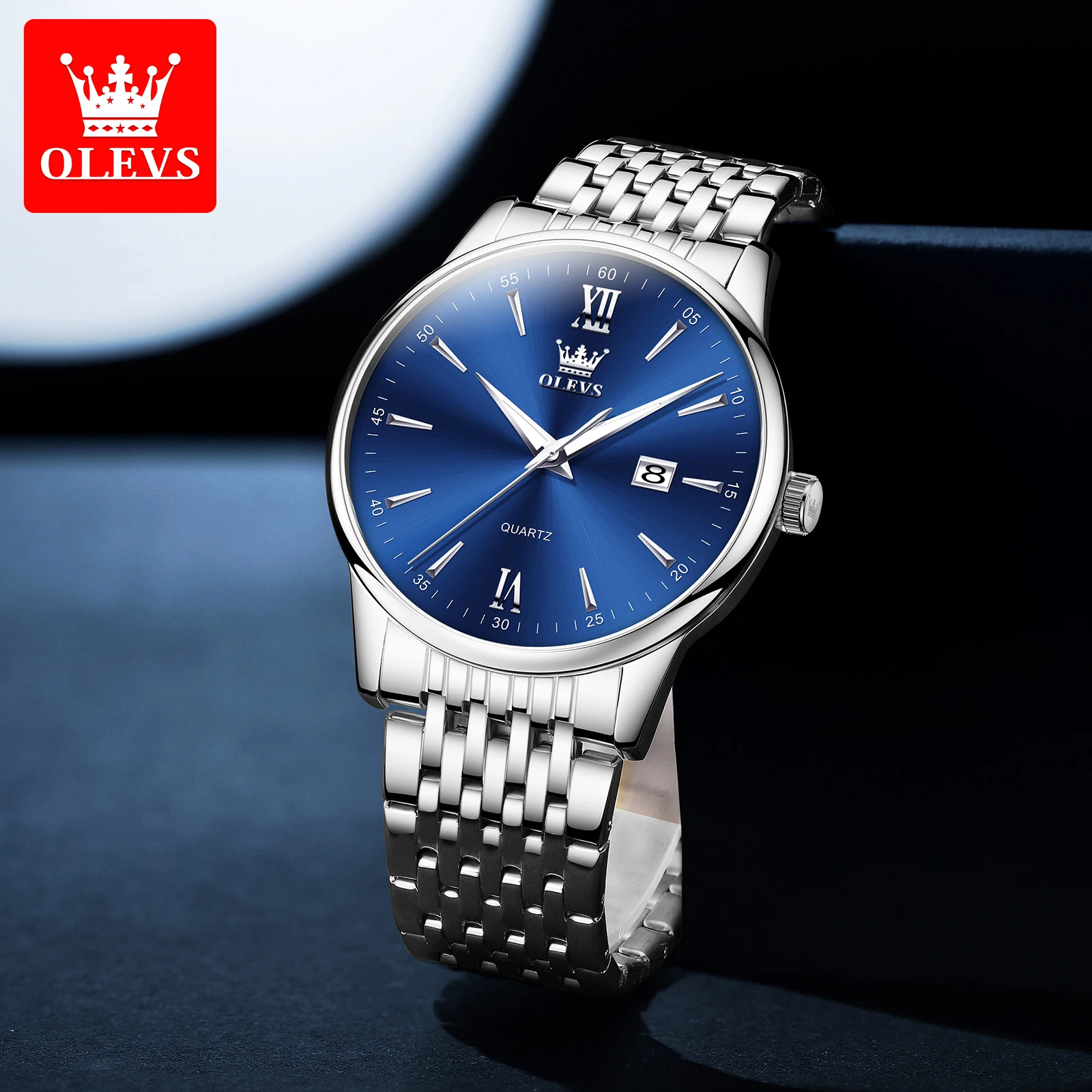 OLEVS Luxury Luminous Waterproof Men's Stainless Steel Quartz Watch with Calendar