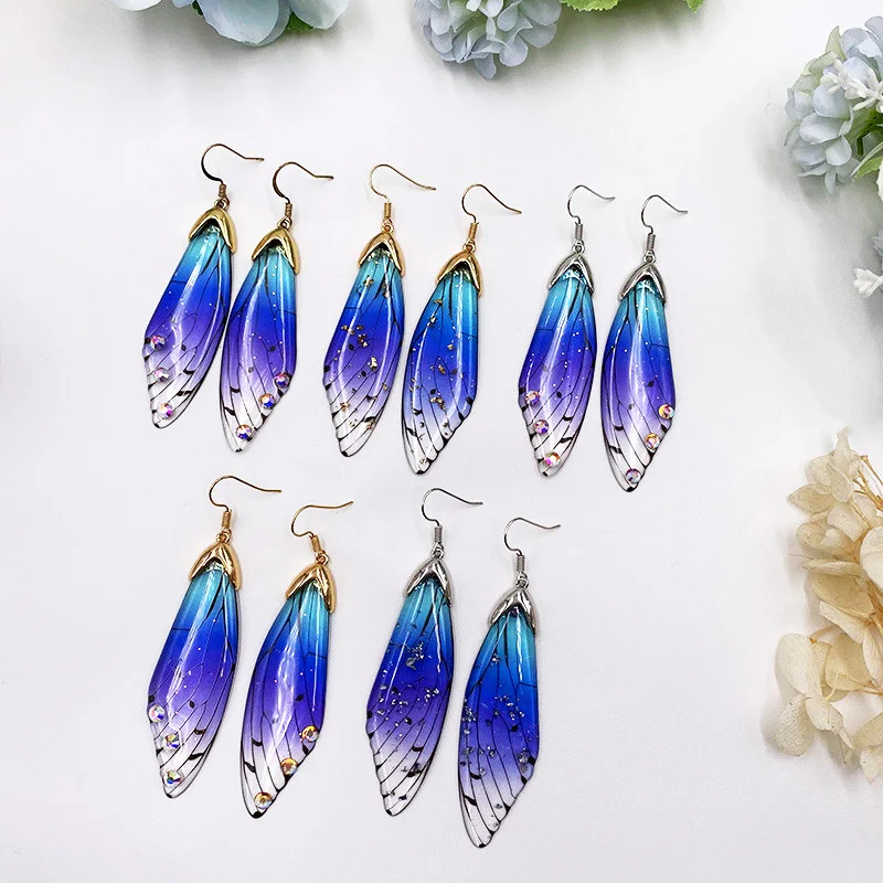 Purple Wing Earrings Dangle Earrings Sparkle Jewelry Wing Illustration