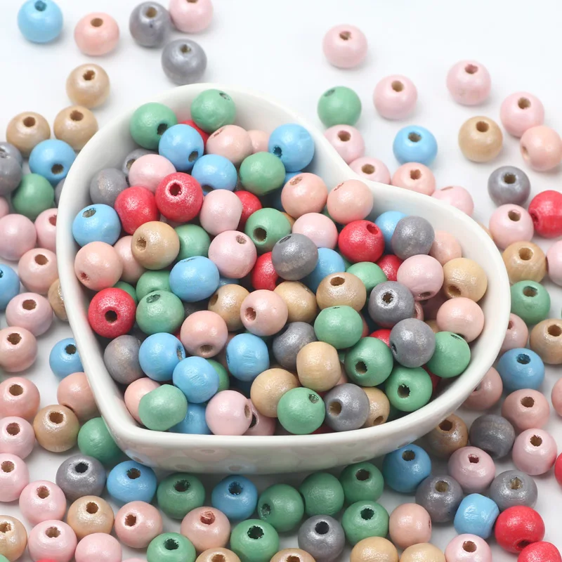 50pcs/lot 12mm Mixed Colors Large Hole Wooden Beads Making DIY Bracelet  Necklace Loose Beads Jewelry Accessories