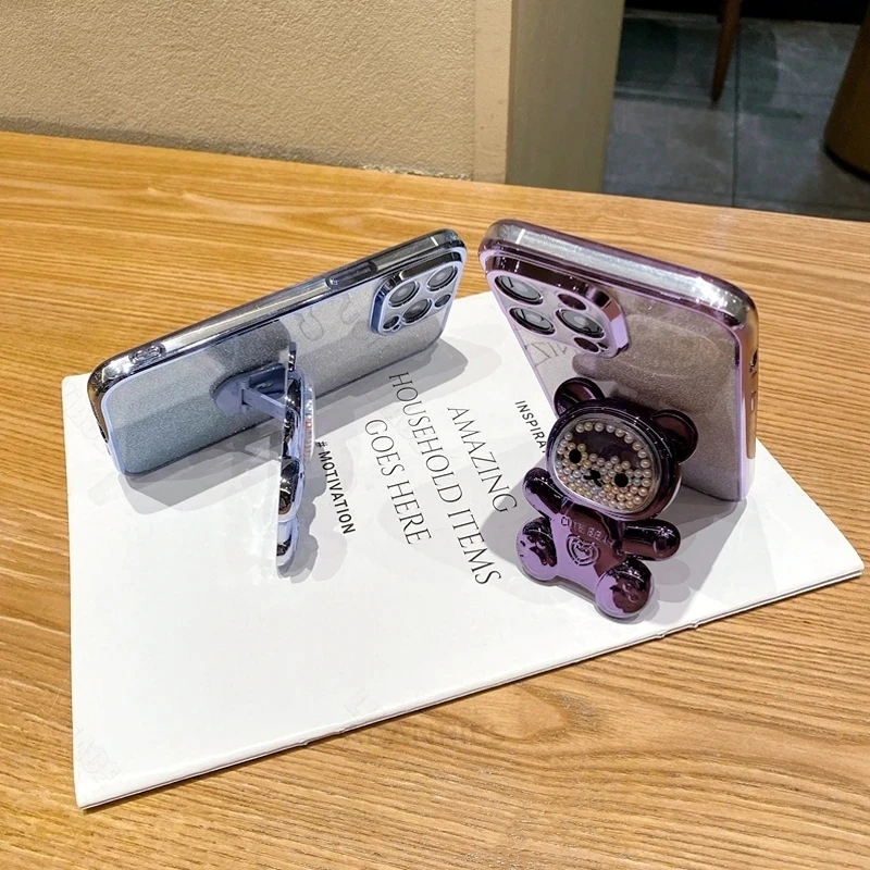 Cute Bear Holder Plating Silicone Shockproof Stand Case