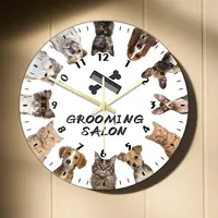 Cat And Dog Grooming Salon Personalized Print Wall Clock for Vet Clinic Pet Groomer Shop Decorative Wall Sign Silent Wall Watch 2