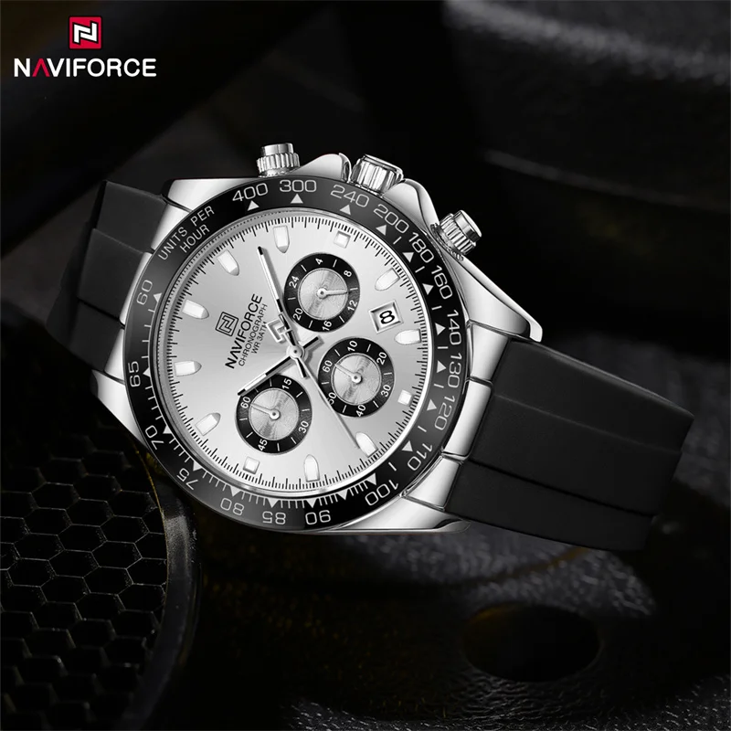 Фото Часы наручные NAVIFORCE мужские с силиконовым ремешком, оригинальные повседневные спортивные светящиеся с хронографом, подарок для мужчин, 2024 №4