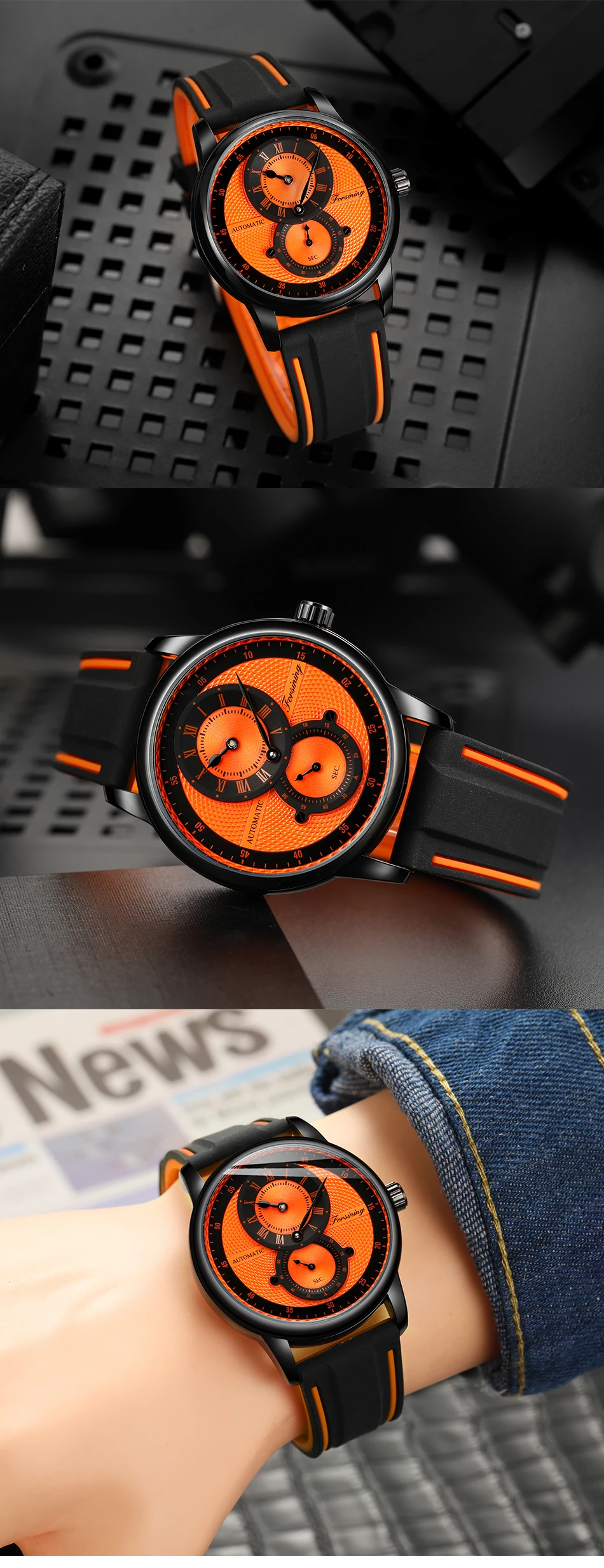 Forsining Orologio da polso automatico da uomo di lusso bianco blu Orologio meccanico impermeabile trasparente Orologio sportivo da uomo con cinturino in silicone_voghion.com