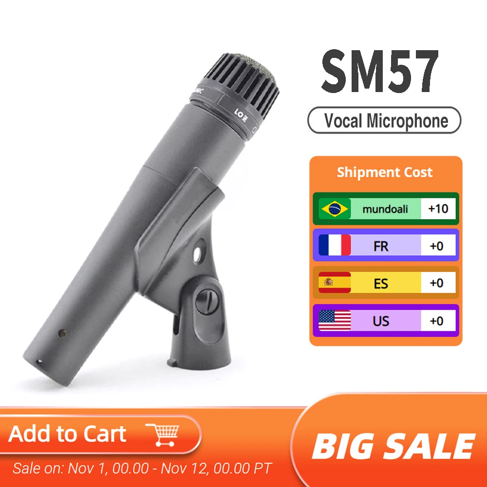 

SM57 Professional Microphone Wired Dynamic Moving Vocal Handheld Karaoke Guitar Precision Tom Snare Drum Kit Instrument Mic